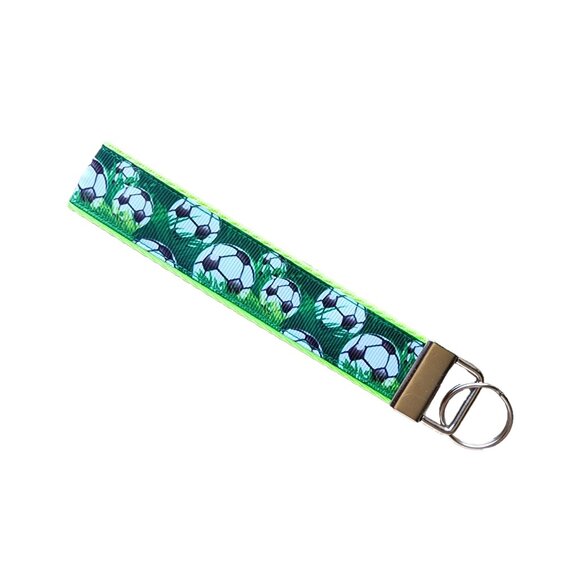 Handmade  soccer  wristlet, sport key fob - Picture 1 of 3